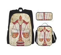 Juego de 3 mochilas estilo bohemio Libra y símbolos Vintage patrón impresión digital bolsa libro bolsa viaje camping trabajo escuela bolsa, color, 5.0cm*10.5cm*20.5cm, Estuche para lápices