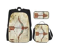 Juego de 3 mochilas estilo bohemio Sagitario y símbolos, diseño vintage, bolsa de libro digital, viaje, camping, trabajo, escuela, bolsa de lápices, bolsa de almuerzo, combinación para hombres, muje