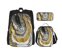 Juego de 3 mochilas Geode Stone Rock Minerals Gold Rock Gold And Black Fashion Rock Nature Natural Organic Book Bag Travel Work School Bag Estuche de lápices Bolsa de almuerzo Combinación para hombr