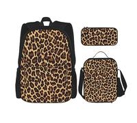 Juego de 3 mochilas impermeables ligeras a rayas negras y blancas con bolsa de almuerzo para oficina, escuela, viajes, Leopardo guepardo fresco, Talla única