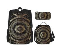 Juego de 3 mochilas impermeables ligeras con diseño de mariposa estrellada azul con bolsa de almuerzo, estuche para lápices para oficina, escuela, viajes, Mandala caleidoscopio, Talla única