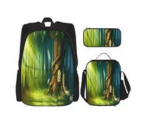 Juego de 3 mochilas MagicalFairy Tale Scenery Of Tree House Book Bag Travel Camping Work School Bag Estuche de lápices Combinación de bolsa de almuerzo para hombres, mujeres, niños y niñas, talla ún