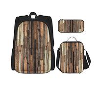Juego de 3 mochilas marrón antiguo piso de madera dura Grunge Lodge garaje loft natural rural gráfico Artsy bolsa de libros viaje trabajo escuela bolsa lápiz bolsa almuerzo bolsa combinación para ho