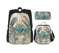 Juego de 3 mochilas náuticas océano animal mar submarino submarino azul cangrejo fantástico libro bolsa viaje camping trabajo escuela bolsa lápiz bolsa almuerzo bolsa combinación para hombres mujere