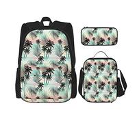 Juego de 3 mochilas para la temporada de verano de Hawái, palmeras y hojas de helecho exóticas, con diseño abstracto colorido, bolsa de viaje, trabajo, escuela, estuche de lápices, bolsa de almuerzo