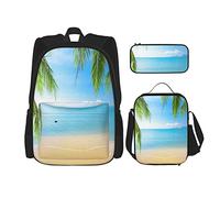 Juego de 3 mochilas para playa, laguna exótica, arena, océano, paraíso, imagen de Tailandia, naturaleza, bolsa de libro, bolsa de viaje, trabajo, escuela, estuche de lápices, bolsa de almuerzo, comb
