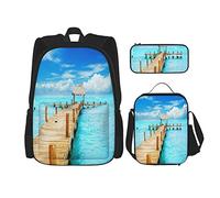 Juego de 3 mochilas para vacaciones y turismo, concepto de vacaciones en la playa, paraíso tropical, bolsa de libros, viaje, camping, trabajo, escuela, bolsa de lápices, bolsa de almuerzo, combinaci