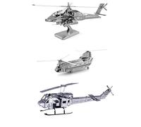 Juego de 3 modelos de helicópteros de corte láser 3D de metal Tierra: AH-64 Apache - CH-47 Chinook - UH-1 Huey