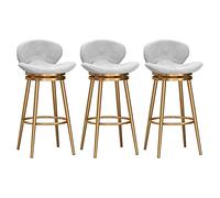 Juego de 3 modernos taburetes giratorios de terciopelo con respaldo y reposapiés de metal, taburetes blancos para cocina, isla, hogar, bar, pub, bar, altura de asiento, elegante y cómoda elección para