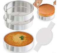 Juego de 3 moldes de acero inoxidable para hornear con 100 hojas de papel pergamino para pasteles, pasteles, horno y freidora de aire, seguro a prueba de fugas y almacenamiento que ahorra espacio