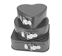 Juego de 3 Moldes para Pasteles Desmontables, Molde para Hornear Pasteles con Forma Cuadrada de Corazón Redondo, Molde para Hornear Pasteles Desmontable Antiadherente Color Negro(#22/24/26)