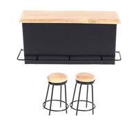 Juego de 3 mostradores de casa de muñecas en miniatura con 2 taburetes, marco de metal, mesa superior de madera, accesorios de escena modelo 1/12, accesorios para casa de muñecas