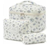 Juego de 3 neceseres de aseo para mujer con diseño de flores, neceser de maquillaje, bolsa de maquillaje, bolsa de lavado, grande, para mujeres y niñas (Blue Gourd)