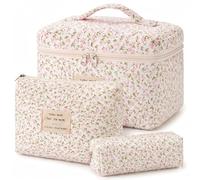 Juego de 3 neceseres, neceser para mujer con estampado de flores, bolsa de aseo acolchada, bolsa de maquillaje portátil para viajes y uso diario, bolsa de maquillaje para mujeres y niñas (tulipán)