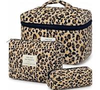 Juego de 3 neceseres, neceser para mujer con estampado de flores, bolsa de aseo acolchada, bolsa de maquillaje portátil para viajes y uso diario, bolsa de maquillaje para mujeres y niñas (estampado de