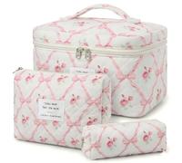 Juego de 3 neceseres, neceser para mujer con estampado de flores, bolsa de aseo acolchada, bolsa de maquillaje portátil para viajes y uso diario, bolsa de maquillaje para mujeres y niñas (mariposa