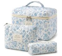 Juego de 3 neceseres, neceser para mujer con estampado de flores, bolsa de aseo acolchada, bolsa de maquillaje portátil para viajes y uso diario, bolsa de maquillaje para mujeres y niñas