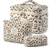 Juego de 3 neceseres, neceser para mujer con estampado de flores, bolsa de aseo acolchada, bolsa de maquillaje portátil para viajes y uso diario, bolsa de maquillaje para mujeres y niñas (leopardo