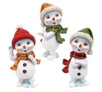 Juego de 3 niños de Nieve con Gorro y Bufanda en Rojo, Verde y Naranja, 8 x 6,8 x 14,5 cm