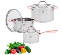 Juego de 3 Ollas de inducción con tapa de cristal, acero inoxidable mate, juego de ollas de inducción sin recubrimiento, escala interior, vitrocerámica, gas, cocina eléctrica