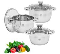 Juego de 3 Ollas de inducción con tapa de cristal, acero inoxidable mate, juego de ollas de inducción sin recubrimiento, escala interior, vitrocerámica, gas, cocina eléctrica