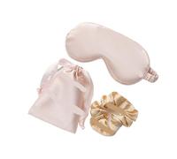 Juego de 3 parches de seda de imitación para los ojos, máscara para dormir, para viajes, relajación, sombra de ojos para la salud, dormir suave (rosa)