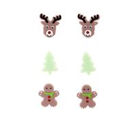 Juego de 3 pares de aretes de tuerca de Navidad para mujer, de resina, bonitos accesorios de fiesta temática, accesorios de vestir (juego de ciervos)