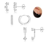 Juego de 3 pares de pendientes de plata 925 para mujer pequeños pendientes de botón apilables pendientes de lóbulo pendientes de aro juego para piercings múltiples