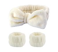 Juego de 3 pares de pulseras impermeables y absorbentes de forro polar coral, orejas de conejo, diadema para la cabeza, accesorios para el cabello (beige)