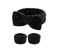 Juego de 3 pares de pulseras impermeables y absorbentes de forro polar coral, orejas de conejo, diadema, accesorios para el cabello (negro)