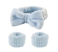 Juego de 3 pares de pulseras impermeables y absorbentes de forro polar coral, orejas de conejo, diadema para la cabeza, accesorios para el cabello (azul)
