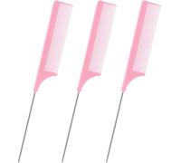 Juego de 3 peines de cola de rata para el pelo, cola de rata separada, peine de dientes finos para burlar, púas de pelo de metal, peine de fibra de carbono resistente al calor y cola de acero