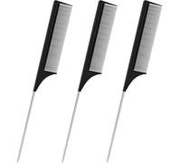 Juego de 3 peines de cola de rata para el pelo, cola de rata separada, peine de dientes finos para burlar, púas de pelo de metal, peine de fibra de carbono resistente al calor y cola de acero