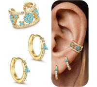 Juego de 3 pendientes de aro tipo ear cuff para mujer, pendientes huggie con de 925, hipoalergénicos, delicados y apilables, accesorios de moda, joyería