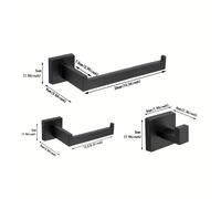 Juego de 3 piezas de accesorios de baño: toallero/perchero para albornoz y soporte para papel higiénico de acero inoxidable, gancho de pared, mate