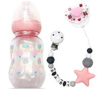 Juego de 3 piezas de accesorios para muñecas bebé que incluye biberones, chupete magnético y cadena para chupete. Juego de juguetes para alimentar con accesorios para biberones.
