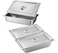 Juego de 3 piezas de acero inoxidable, recipientes de acero inoxidable con tapa, juego de empanado para chuletas, recipiente para guardar el calor, recipiente gastronorm, 32,5 x 17,5 x 6,5 cm
