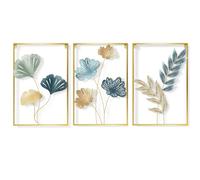 Juego De 3 Piezas De Arte Mural De Metal, Decoración 3D Para Pasillo, Sala De Estar, Oficina, Dormitorio E Interiores, Esculturas Murales Minimalistas Modernas De Metal Dorado,C-40 * 3 * 60cm