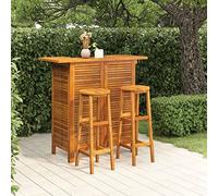 Juego de 3 piezas de bar de jardín al aire libre, juego de comedor para patio, mesa de jardín y sillas de comedor, juego de muebles de exterior de madera maciza de acacia para exteriores, taburetes de