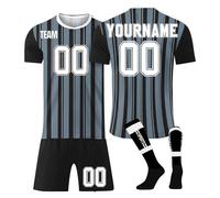 Juego de 3 piezas de camiseta de fútbol juvenil personalizada, a medida con números personalizados, nombres de jugadores, identidades de equipo, kit completo de fútbol que incluye camisa, pantalones