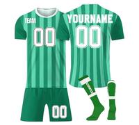 Juego de 3 piezas de camiseta de fútbol juvenil personalizada, a medida con números personalizados, nombres de jugadores, identidades de equipo, kit completo de fútbol que incluye camisa, pantalones