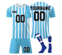 Juego de 3 piezas de camiseta de fútbol juvenil personalizada, a medida con números personalizados, nombres de jugadores, identidades de equipo, kit completo de fútbol que incluye camisa, pantalones