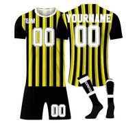 Juego de 3 piezas de camiseta de fútbol juvenil personalizada, a medida con números personalizados, nombres de jugadores, identidades de equipo, kit completo de fútbol que incluye camisa, pantalones