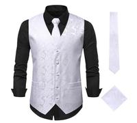 Juego de 3 piezas de chaleco de cachemira para hombre, sin mangas, ajustado, formal, con bolsillos, para boda, esmoquin