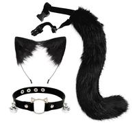 Juego de 3 piezas de disfraz de gato, diadema con orejas de gato, disfraz de gato para mujer y adulto, juego con peluche negro, cola de gato y orejas de gato, collar para Halloween, carnaval, fiesta