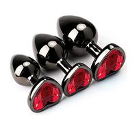 Juego de 3 piezas de juguetes de metal de lujo en forma de corazón, entrenador anal joya, kit de tapones para los glúteos S&M para adultos, gay solo, sexxy, parejas, grande/mediano/pequeño (rojo)