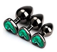 Juego de 3 piezas de juguetes de metal de lujo en forma de corazón, entrenador anal joya, kit de tapones para los glúteos S&M para adultos, gay solo, sexxy, parejas, grande/mediano/pequeño (verde)
