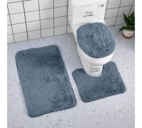 Juego de 3 piezas de microfibra suave antideslizante para asiento de inodoro y funda de asiento de inodoro para baño, absorbente de agua, alfombrilla de ducha con contorno, funda de asiento de inodoro