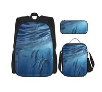 Juego de 3 piezas de mochila con imágenes de hermosos delfines cerca de la isla grande con temática oceánica de naturaleza salvaje libro bolsa T, color, 5.0cm*10.5cm*20.5cm, Estuche para lápices