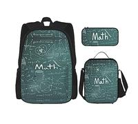Juego de 3 piezas de mochila ligera ajustable para viajes, senderismo, bolsa de almuerzo aislada y estuche para lápices, estampado de mármol, Palabra de lección de matemáticas, Talla única